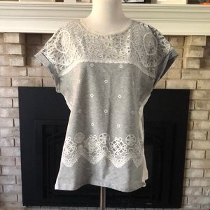 Ali Miles Gray White Lace Blouse size PL